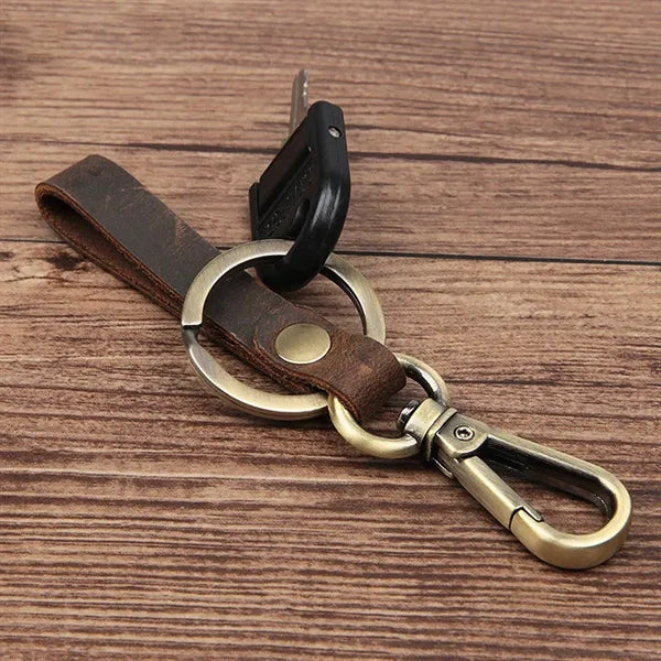 Hand-made Genuine Leather Keychain with Metal Hanging Buckle