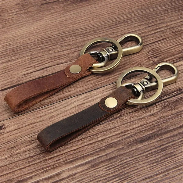Hand-made Genuine Leather Keychain with Metal Hanging Buckle