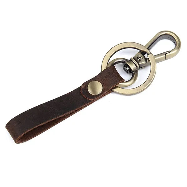 Hand-made Genuine Leather Keychain with Metal Hanging Buckle