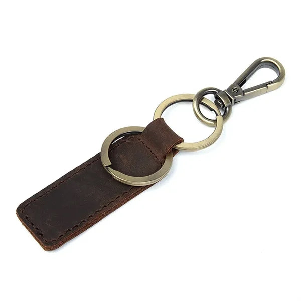 Hand-made Genuine Leather Keychain with Metal Hanging Buckle
