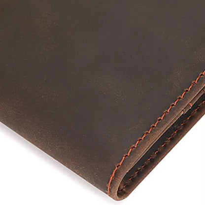 Cowhide Leather Long Bifold Wallet With Zip Pocket