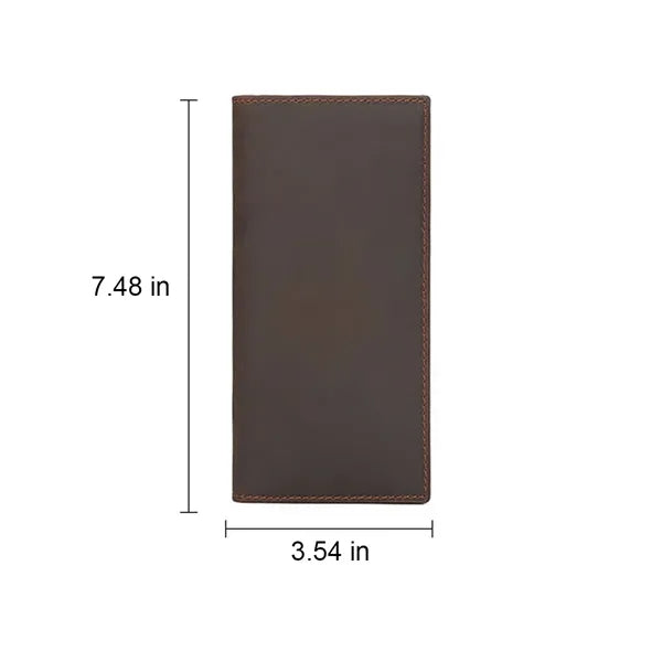 Cowhide Leather Long Bifold Wallet With Zip Pocket