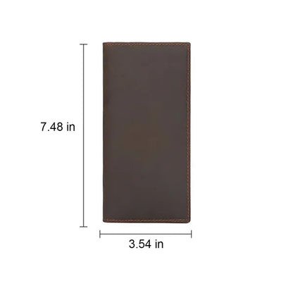 Cowhide Leather Long Bifold Wallet With Zip Pocket