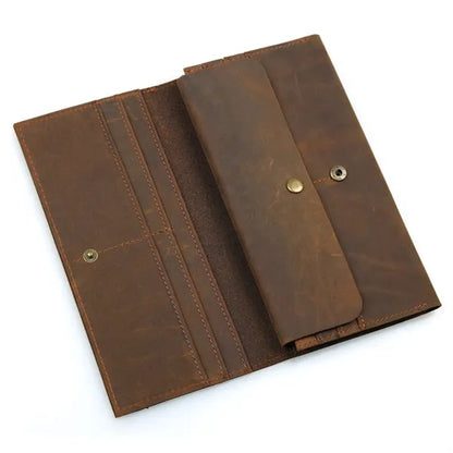 Genuine Leather Snap Closure Lightweight Long Bifold Wallet