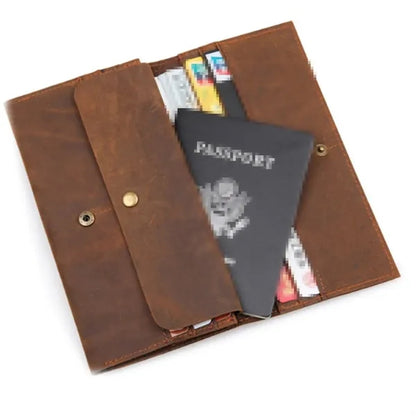 Genuine Leather Snap Closure Lightweight Long Bifold Wallet