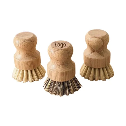 Natural Short Wooden Handle Sisal Pot Scrub Brush