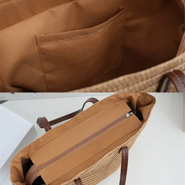 Lightweight Spacious Natural Handwoven Straw Shoulder Bag
