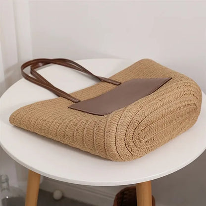 Lightweight Spacious Natural Handwoven Straw Shoulder Bag