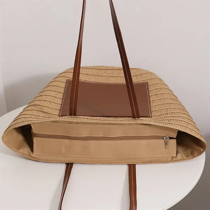 Lightweight Spacious Natural Handwoven Straw Shoulder Bag