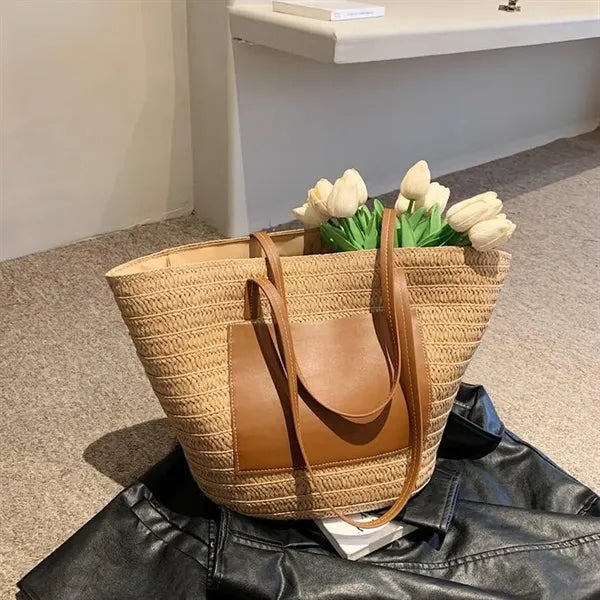 Lightweight Spacious Natural Handwoven Straw Shoulder Bag