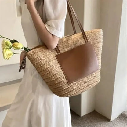 Lightweight Spacious Natural Handwoven Straw Shoulder Bag