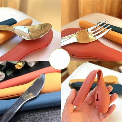 Stainless Steel Portable Cutlery Set with Silicone Cover