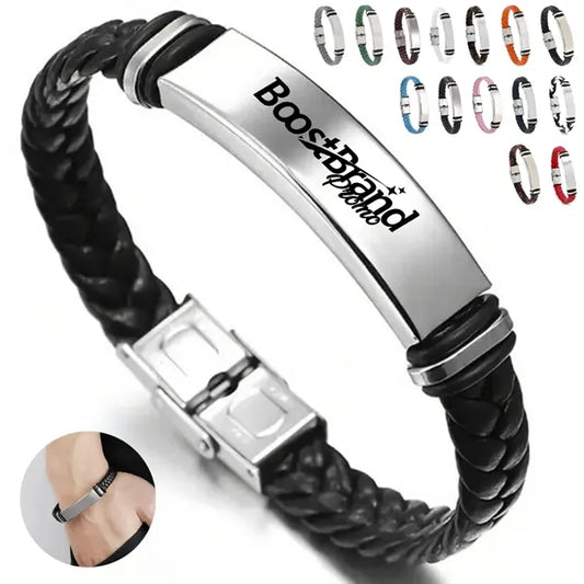 Custom Laser Engraving Braided Leather Bracelet Wristband