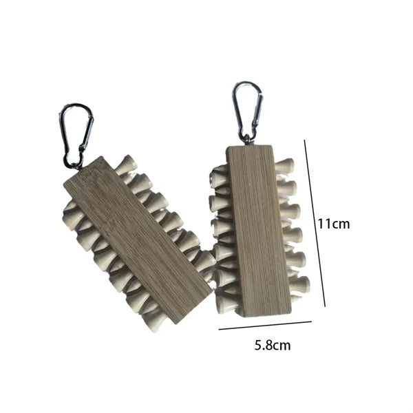 Portable Wooden Golf Tee Holder with Carabiner Clip