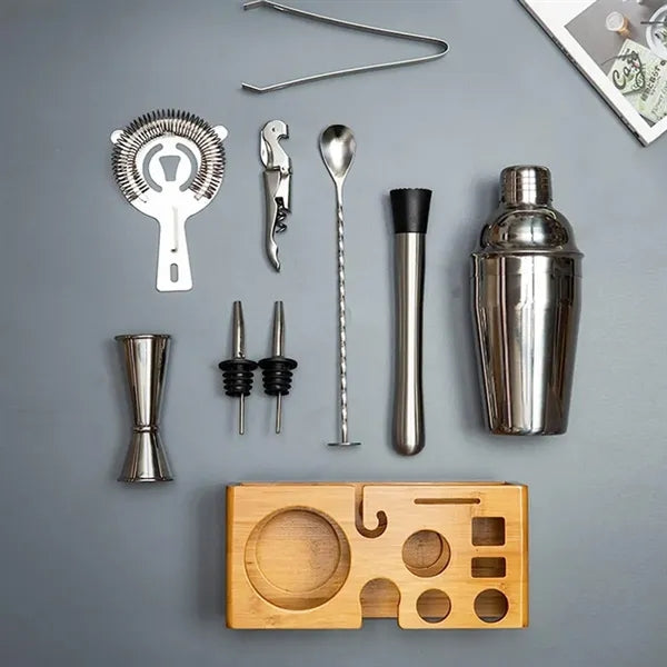 25oz. Stainless Steel Cocktail Shaker Set with Bamboo Stand