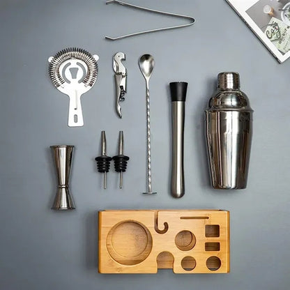 25oz. Stainless Steel Cocktail Shaker Set with Bamboo Stand