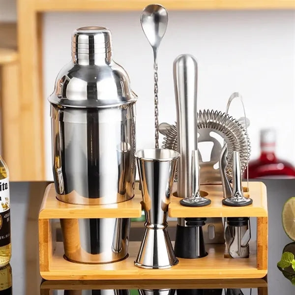 25oz. Stainless Steel Cocktail Shaker Set with Bamboo Stand