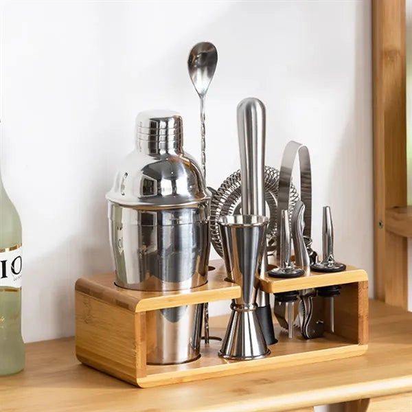 25oz. Stainless Steel Cocktail Shaker Set with Bamboo Stand
