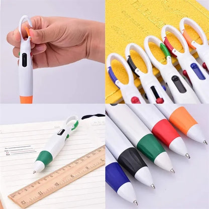 4-Color Retractable Soft Grip Ballpoint Pen with Keychain