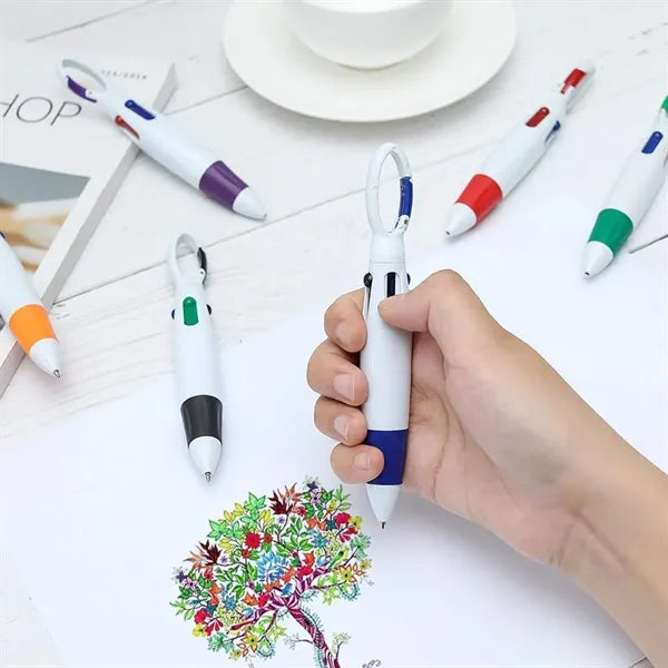4-Color Retractable Soft Grip Ballpoint Pen with Keychain