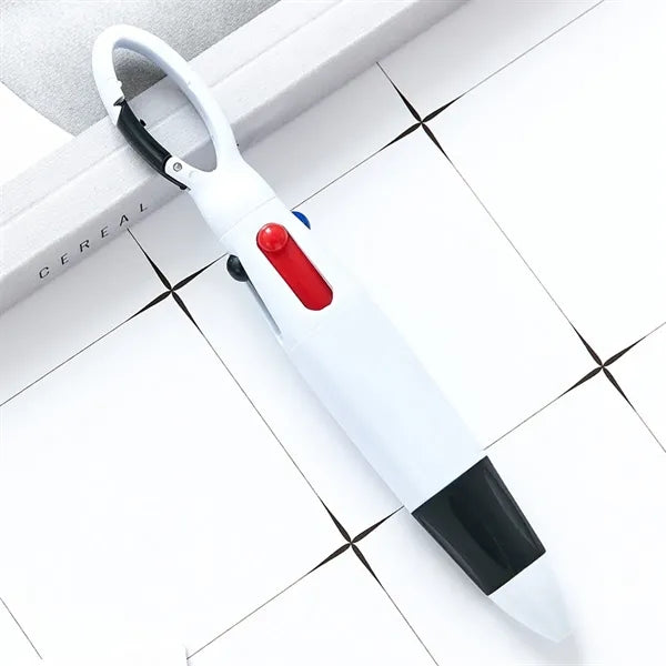 4-Color Retractable Soft Grip Ballpoint Pen with Keychain