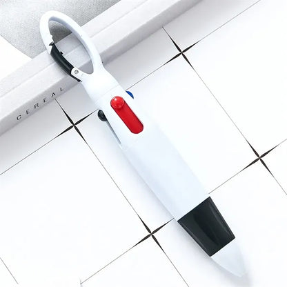 4-Color Retractable Soft Grip Ballpoint Pen with Keychain