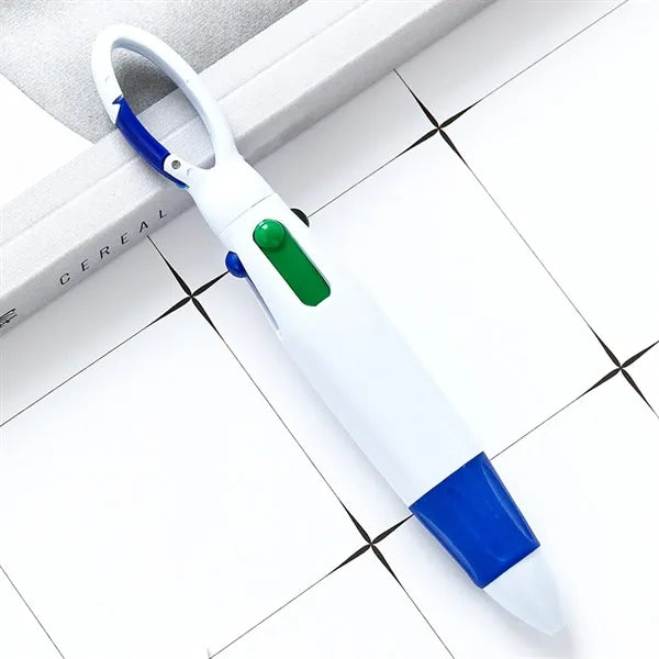 4-Color Retractable Soft Grip Ballpoint Pen with Keychain