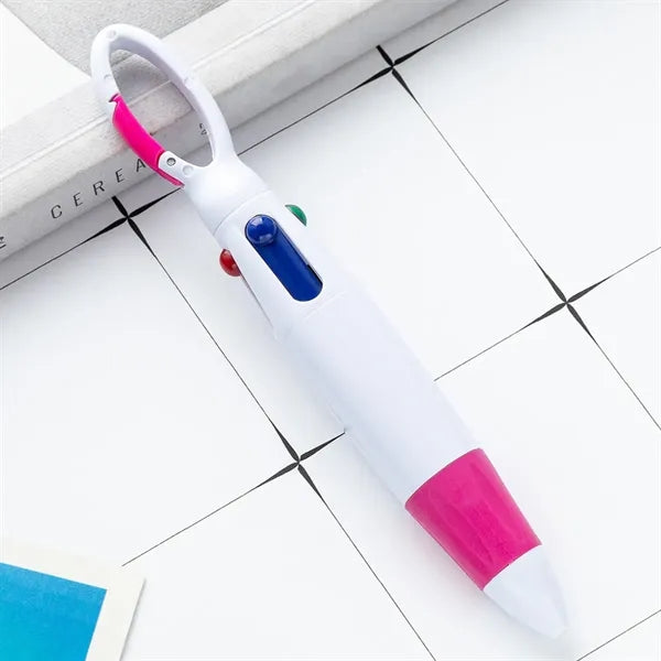 4-Color Retractable Soft Grip Ballpoint Pen with Keychain