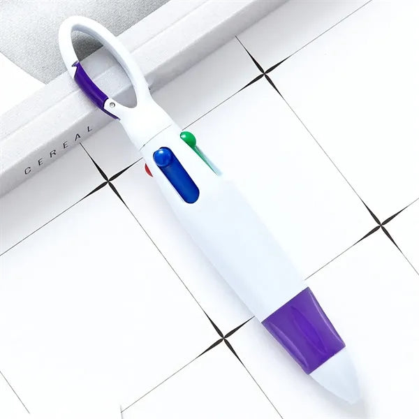 4-Color Retractable Soft Grip Ballpoint Pen with Keychain
