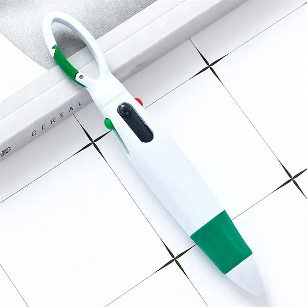 4-Color Retractable Soft Grip Ballpoint Pen with Keychain