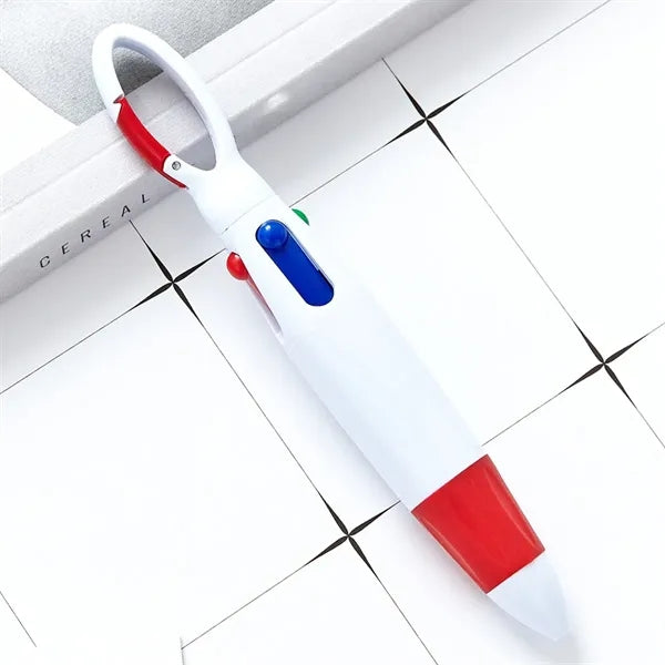 4-Color Retractable Soft Grip Ballpoint Pen with Keychain