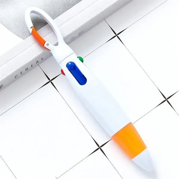 4-Color Retractable Soft Grip Ballpoint Pen with Keychain