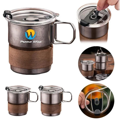 10-oz Stainless Steel Portable Camp Cup with Foldable Handle