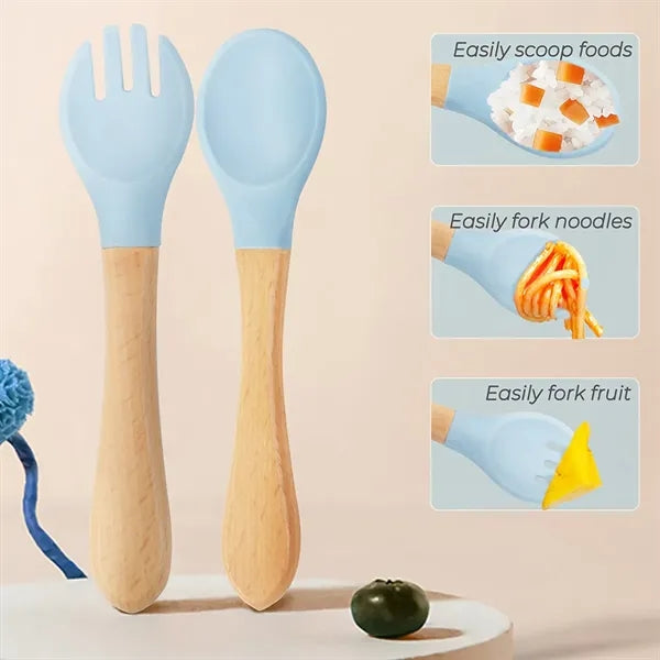 Silicone Baby Spoons and Forks for 12-18 Months Self-feeding