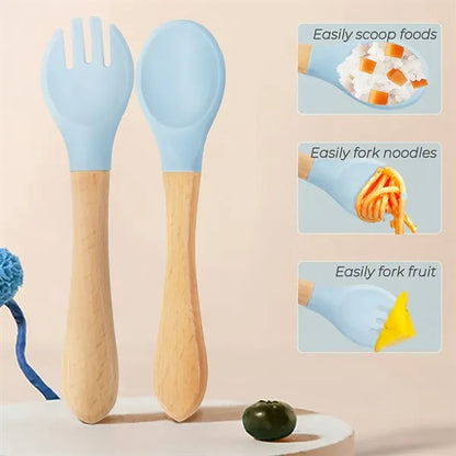 Silicone Baby Spoons and Forks for 12-18 Months Self-feeding