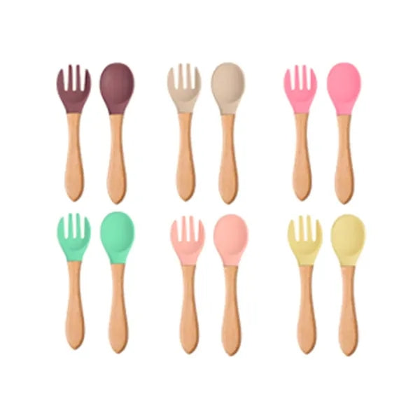 Silicone Baby Spoons and Forks for 12-18 Months Self-feeding