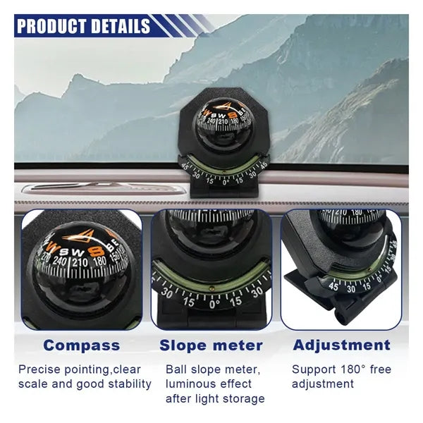 Adjustable Car Compass Dashboard Mounted with Inclinometer