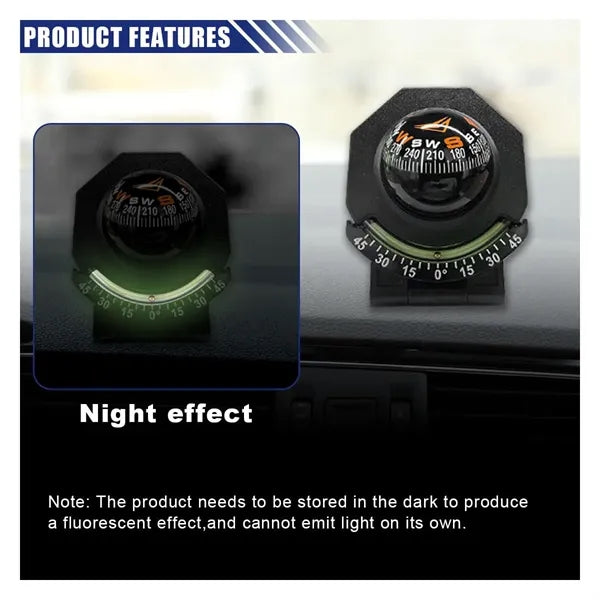 Adjustable Car Compass Dashboard Mounted with Inclinometer