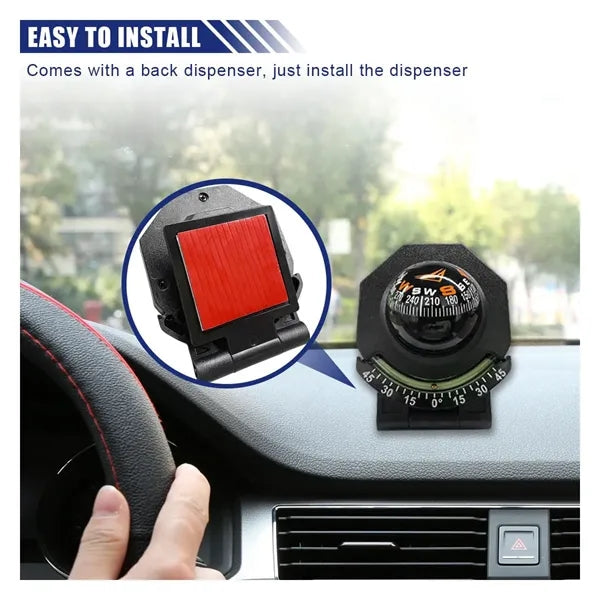 Adjustable Car Compass Dashboard Mounted with Inclinometer