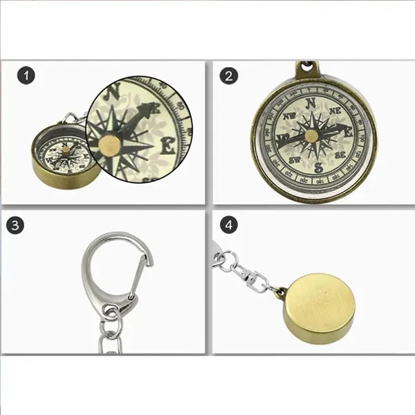Zinc Alloy Compact Vintage Portable Pocket Compass Keychain