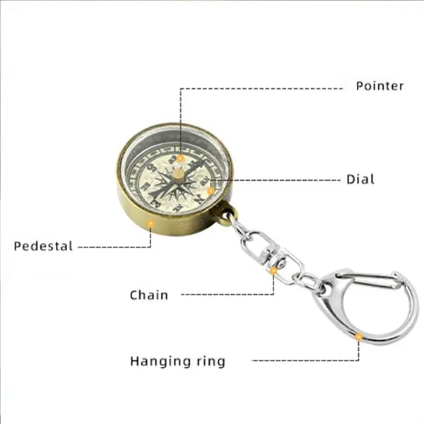 Zinc Alloy Compact Vintage Portable Pocket Compass Keychain