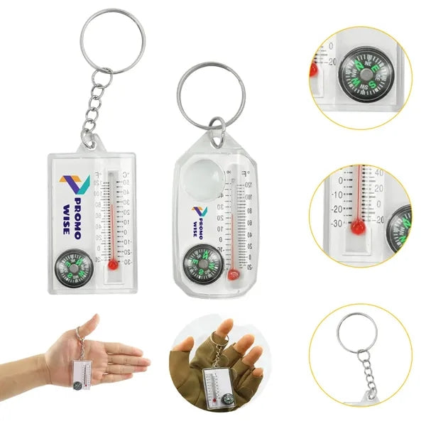Portable Mini Mountaineering Thermometer Keychain Compass