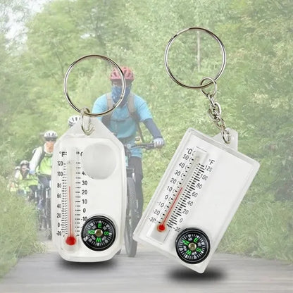 Portable Mini Mountaineering Thermometer Keychain Compass