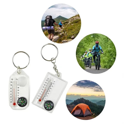 Portable Mini Mountaineering Thermometer Keychain Compass