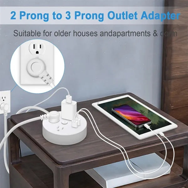 6-in-1 Charging Station with 3 AC Outlets and 2 USB Ports