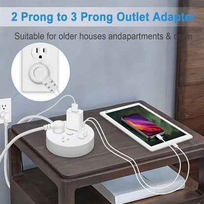 6-in-1 Charging Station with 3 AC Outlets and 2 USB Ports