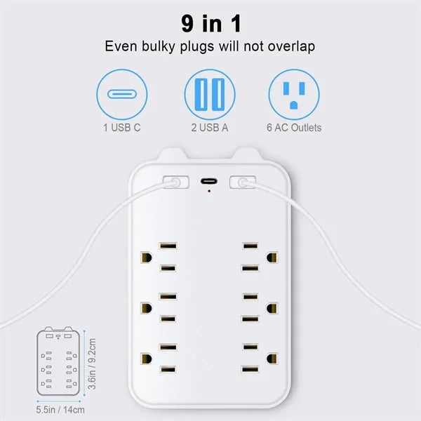 9-in-1 Charging Station with 6 AC Outlets and 3 USB Ports