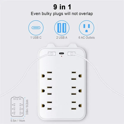 9-in-1 Charging Station with 6 AC Outlets and 3 USB Ports