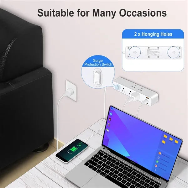 12-in-1 Flat Plug Power Strip with 9 AC Outlets and 3 USB