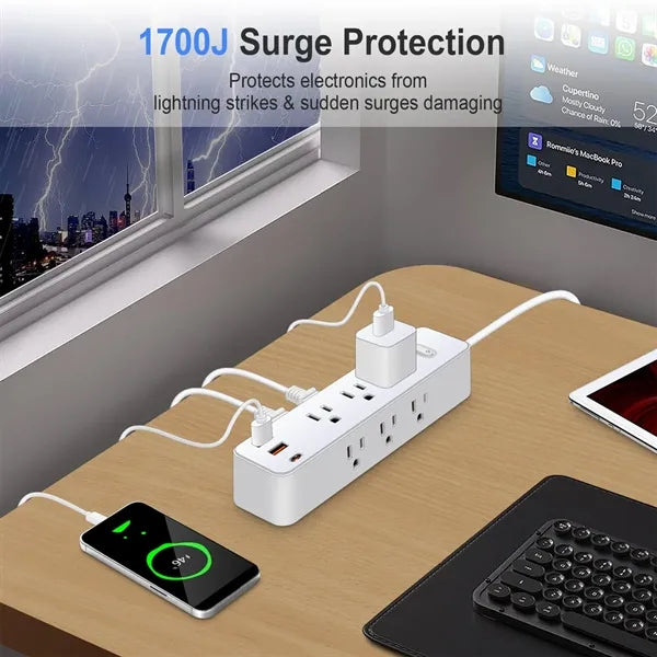 12-in-1 Flat Plug Power Strip with 9 AC Outlets and 3 USB